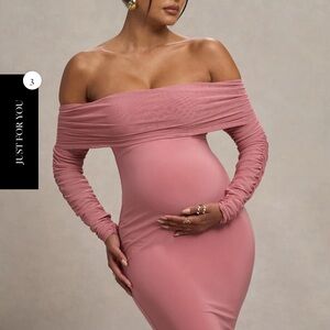 Club L London Pink Off-Shoulder Maternity Dress